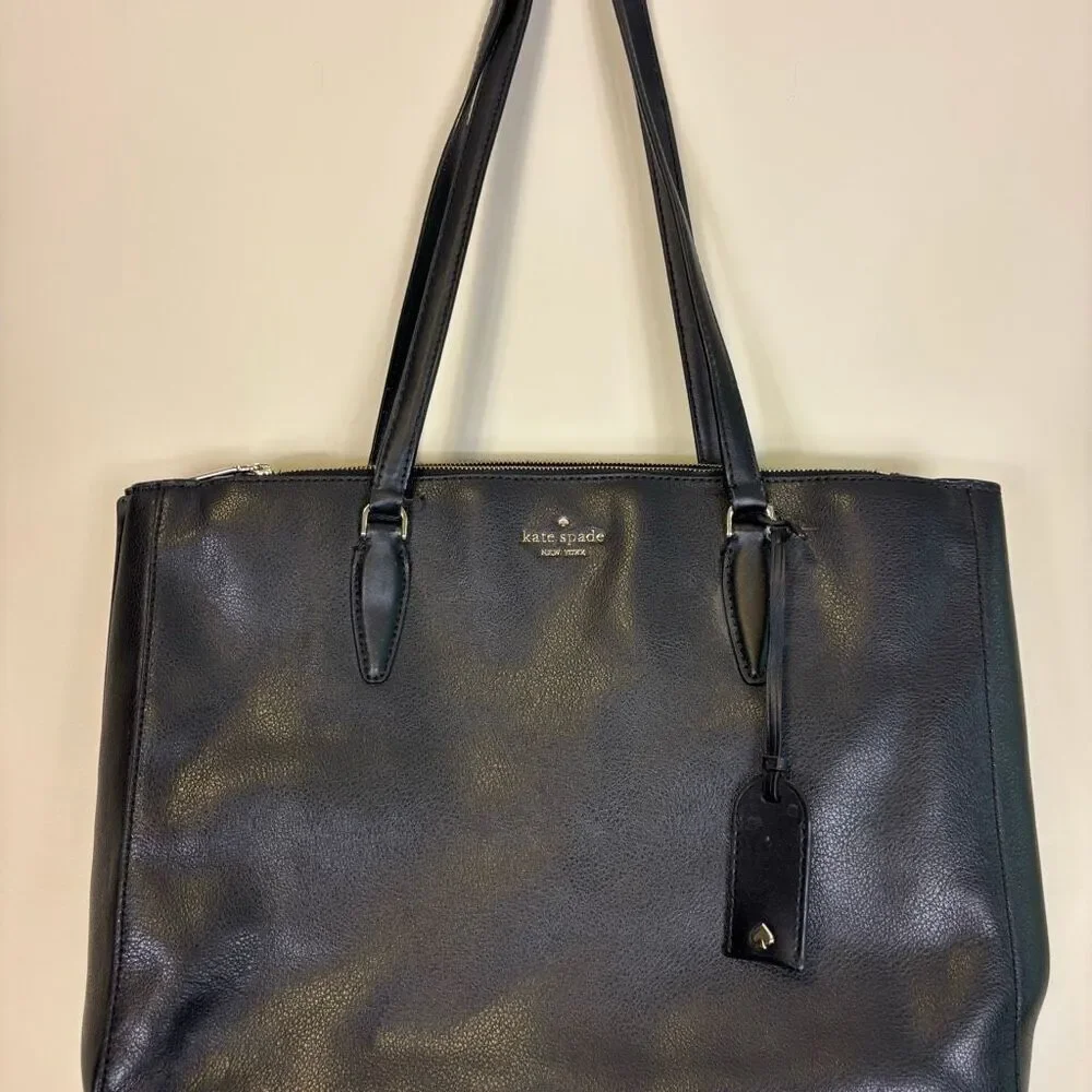 Kate Spade Black Leather Large Shoulder Tote Bag Purse